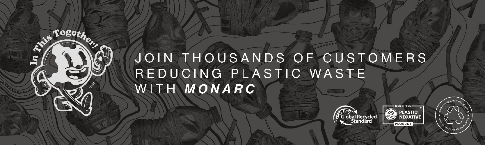 Monarc Sustainability banner for their plastic negative mission