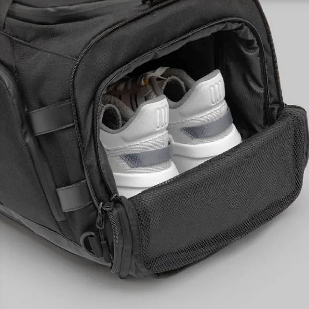 Monarc travel duffel backpack showing shoe compartment