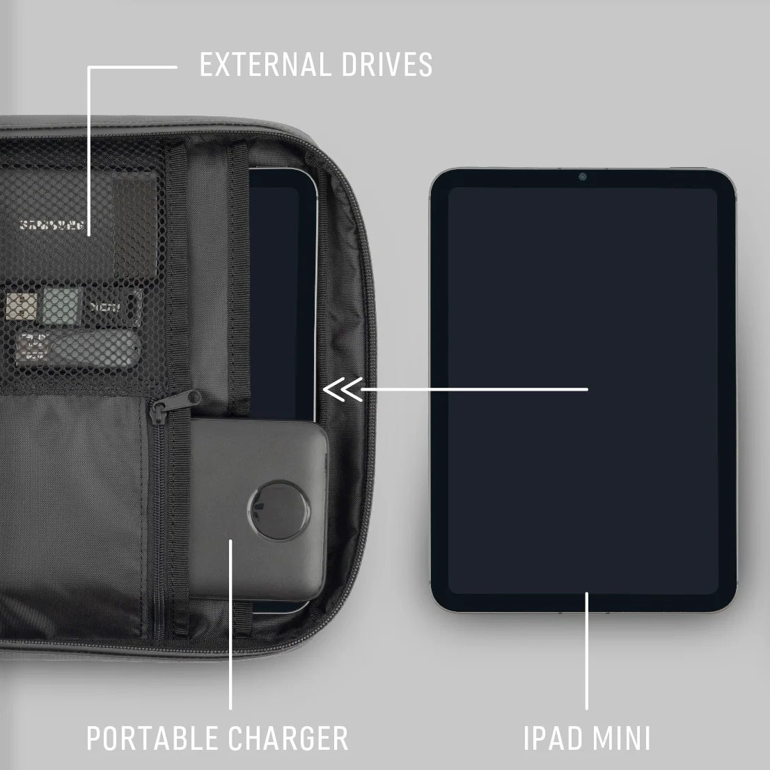 tech pack showing organization pockets for travel